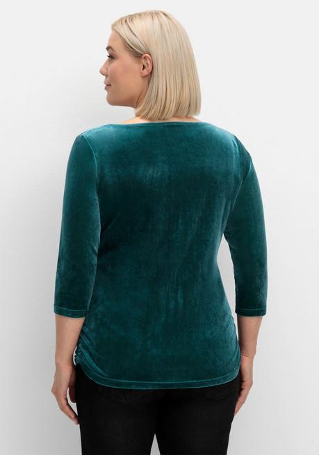 sheego Shirt aus Samt, mit 3/4-Arm und Raffung seitlich - petrol sheego Bis zu 55% Rabatt