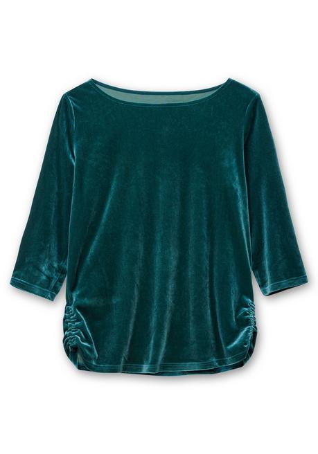 sheego Shirt aus Samt, mit 3/4-Arm und Raffung seitlich - petrol sheego Bis zu 55% Rabatt