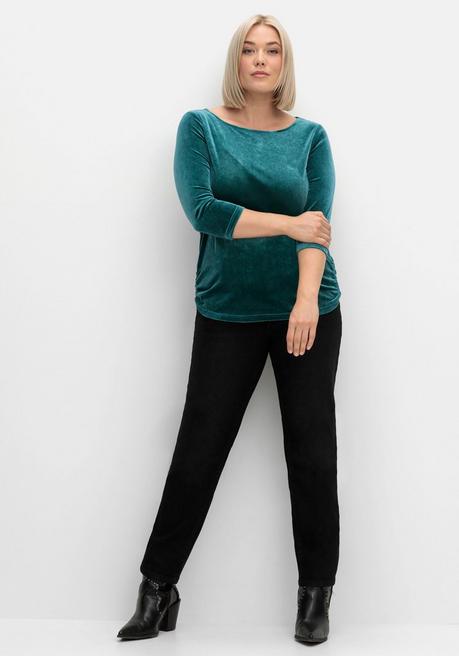 sheego Shirt aus Samt, mit 3/4-Arm und Raffung seitlich - petrol sheego Bis zu 55% Rabatt