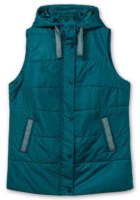 sheego Steppweste mit Kapuze und Glitzer-Details - petrol sheego Discount Store für neue Produkte
