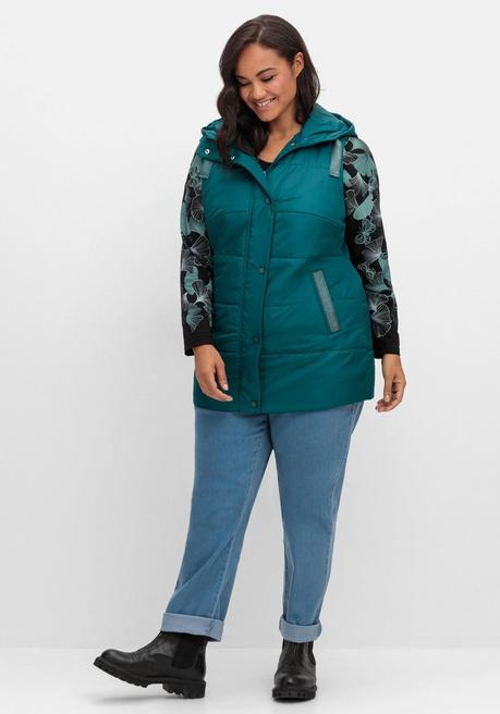 sheego Steppweste mit Kapuze und Glitzer-Details - petrol sheego Discount Store für neue Produkte