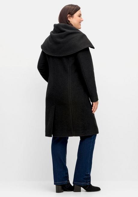 sheego Taillierter Mantel mit großem Kragen und Wollanteil - schwarz sheego 50% Rabatt mit kostenlosem Versand
