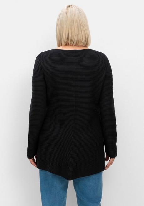 sheego Gerippter Pullover mit spitz zulaufendem Saum - schwarz sheego Begrenzt auf 3 Tage