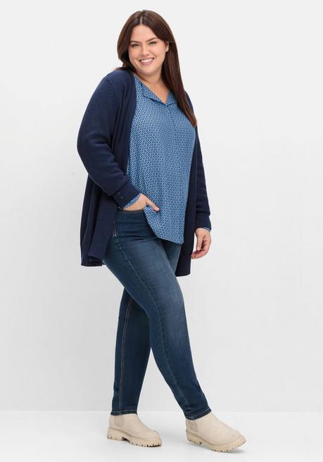 sheego Bluse mit Minimalprint, in leichter A-Linie - tiefblau gemustert sheego Black Friday Preise