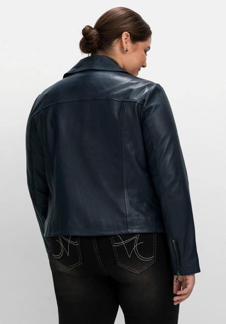 sheego Kurze Lederjacke aus Lammnappa, im Biker-Stil - nachtblau sheego Im Verkauf