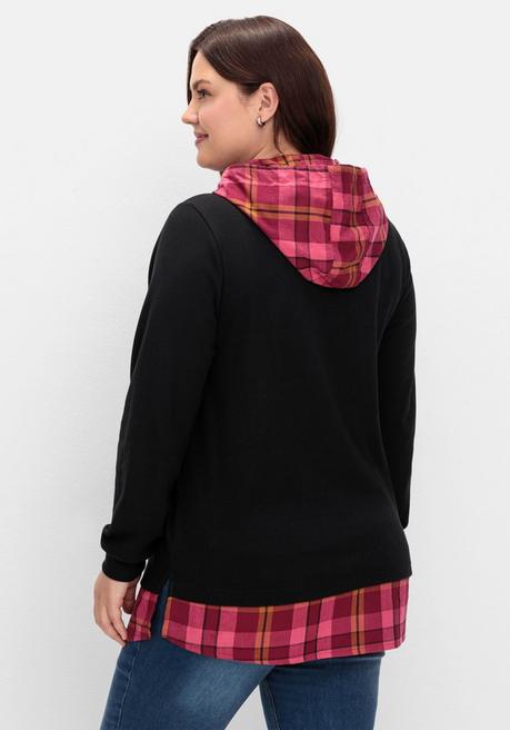 sheego Sweatshirt mit Kapuze, in 2-in-1-Optik - schwarz sheego zollfrei