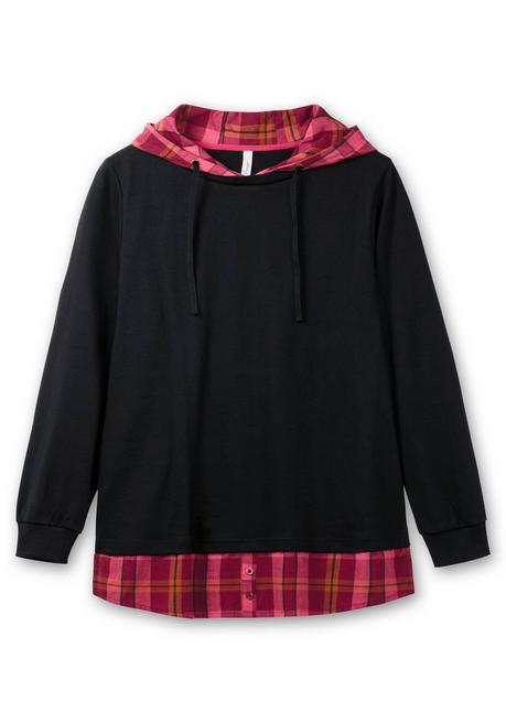 sheego Sweatshirt mit Kapuze, in 2-in-1-Optik - schwarz sheego zollfrei