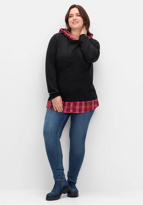 sheego Sweatshirt mit Kapuze, in 2-in-1-Optik - schwarz sheego zollfrei