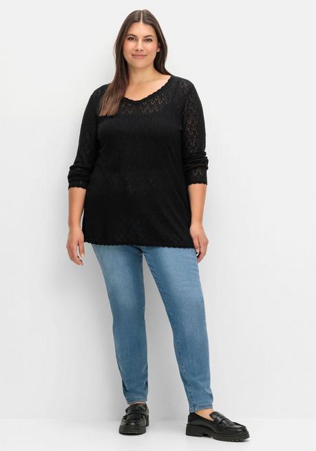 sheego Pullover aus Ajourstrick, in leichter A-Linie - schwarz sheego 2025