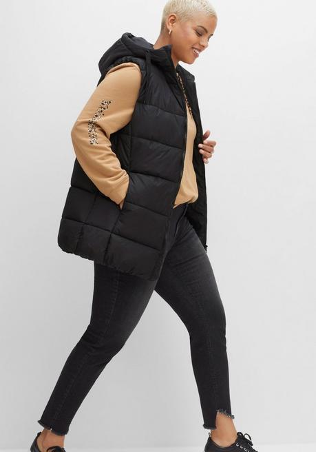 sheego Steppweste in A-Linie, mit Kapuze und 2-Wege-Zipper - schwarz sheego Online