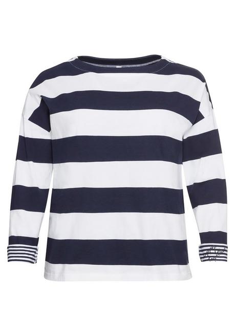 sheego Langarmshirt mit Blockstreifen und U-Boot-Ausschnitt - marine sheego Auslauf
