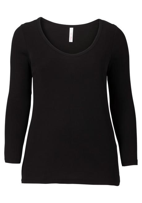 sheego Langarmshirt mit Rundhalsausschnitt, in Rippqualität - schwarz sheego Hotsell