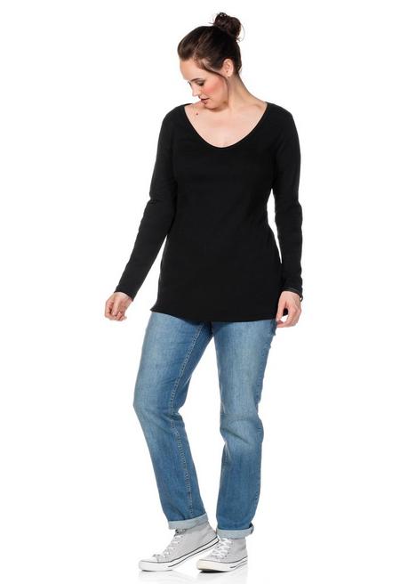 sheego Langarmshirt mit Rundhalsausschnitt, in Rippqualität - schwarz sheego Hotsell