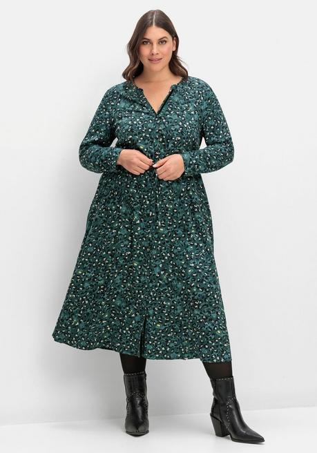 sheego Midikleid mit Tunnelzug in der Taille - tiefgrün gemustert sheego im Angebot