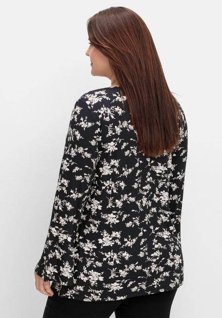 sheego by Joe Browns Langarmshirt mit Biesen und Volantärmeln - schwarz gemustert sheego Günstiger Verkauf
