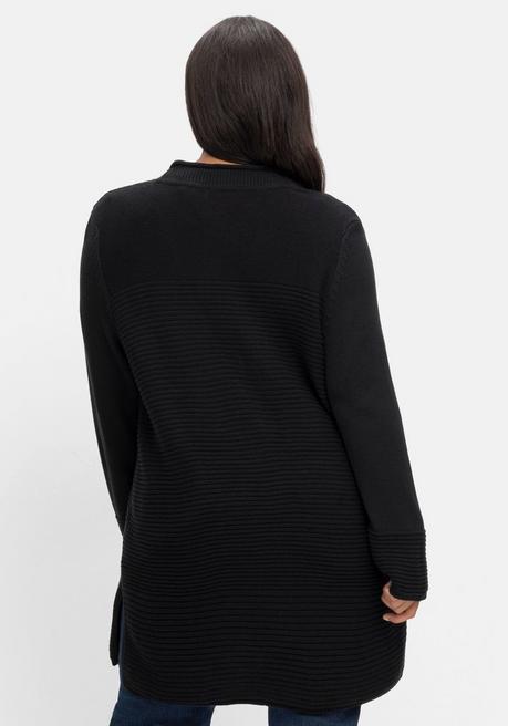 sheego Longstrickjacke im Strukturmix, mit V-Ausschnitt - schwarz sheego Fabrikverkauf