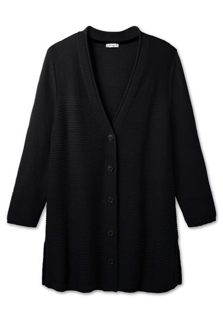 sheego Longstrickjacke im Strukturmix, mit V-Ausschnitt - schwarz sheego Fabrikverkauf