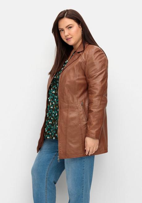 sheego Lange Lederjacke aus Lammnappa, mit Reverskragen - cognac sheego Kostenloser Versand