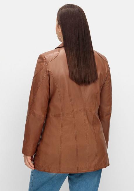 sheego Lange Lederjacke aus Lammnappa, mit Reverskragen - cognac sheego Kostenloser Versand