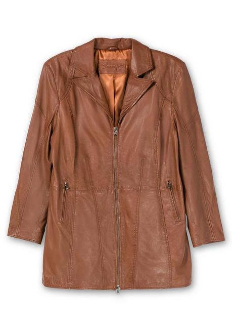 sheego Lange Lederjacke aus Lammnappa, mit Reverskragen - cognac sheego Kostenloser Versand