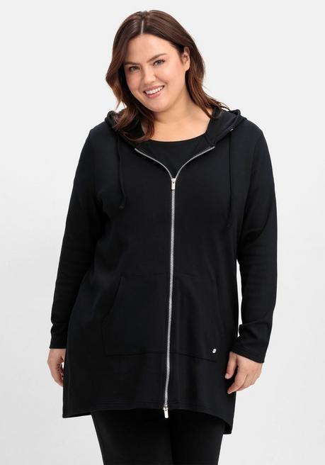 sheego Longshirtjacke mit Kapuze und Kängurutasche - schwarz sheego Rabatt