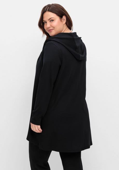 sheego Longshirtjacke mit Kapuze und Kängurutasche - schwarz sheego Rabatt