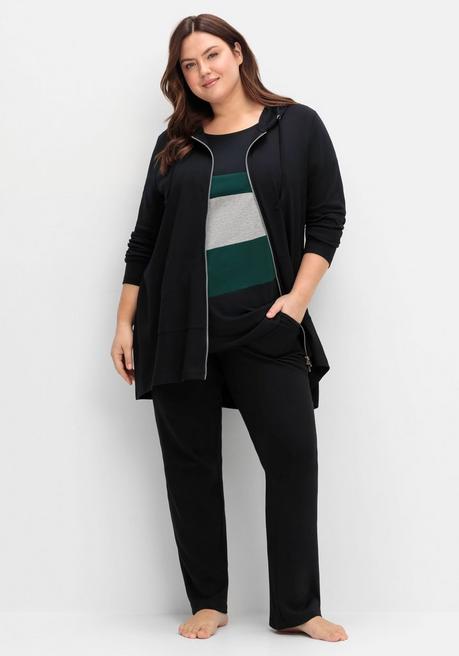 sheego Longshirtjacke mit Kapuze und Kängurutasche - schwarz sheego Rabatt