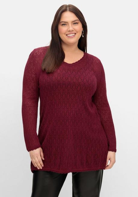 sheego Pullover aus Ajourstrick, in leichter A-Linie - weinrot sheego Günstig kaufen
