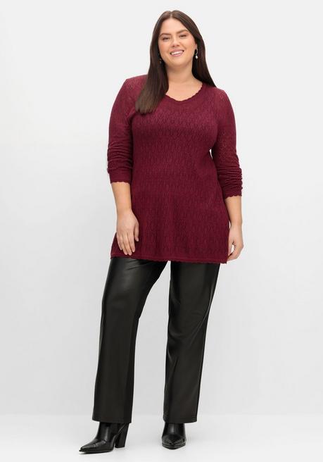sheego Pullover aus Ajourstrick, in leichter A-Linie - weinrot sheego Günstig kaufen