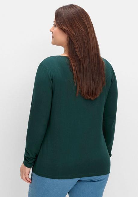 sheego by Joe Browns Langarmshirt mit Zierfalten am V-Ausschnitt, A-Linie - tiefgrün sheego Versandkostenfrei
