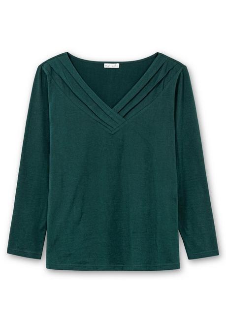 sheego by Joe Browns Langarmshirt mit Zierfalten am V-Ausschnitt, A-Linie - tiefgrün sheego Versandkostenfrei
