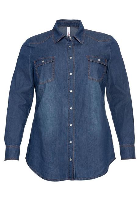 sheego Jeansbluse mit Knopfleiste und Brusttaschen - blue Denim sheego Großer Ausverkauf