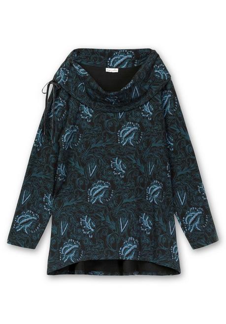 sheego by Joe Browns Sweatshirt in Longform mit weitem Kragen - schwarz bedruckt sheego Weihnachtsangebot