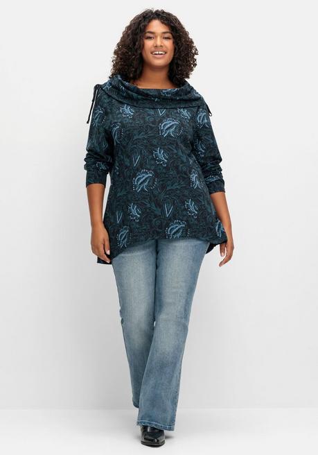 sheego by Joe Browns Sweatshirt in Longform mit weitem Kragen - schwarz bedruckt sheego Weihnachtsangebot