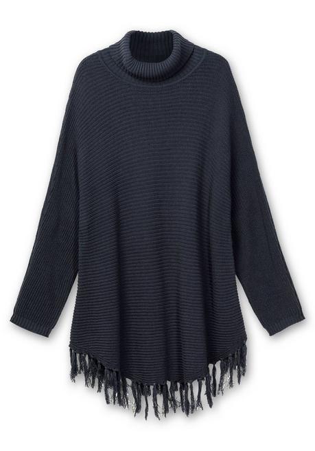 sheego Gerippter Poncho-Pullover mit Fransensaum - nachtblau sheego Vatertagsangebot