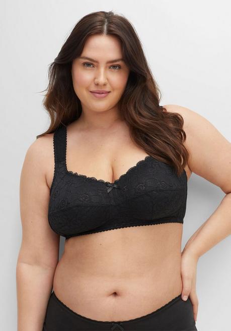 sheego BH ohne Bügel mit leicht transparenter Spitze - schwarz sheego Kauf eins, bekomm eins gratis