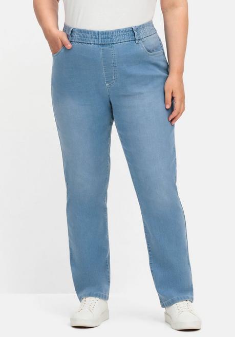 sheego Gerade Jeans mit Rundum-Dehnbund - blue Denim sheego Verkauf