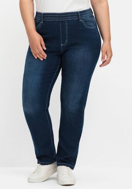 sheego Gerade Jeans mit Rundum-Dehnbund - dark blue Denim sheego Angebote
