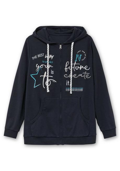 sheego Kapuzensweatjacke mit Print und Kängurutasche - marine sheego Schlussverkauf