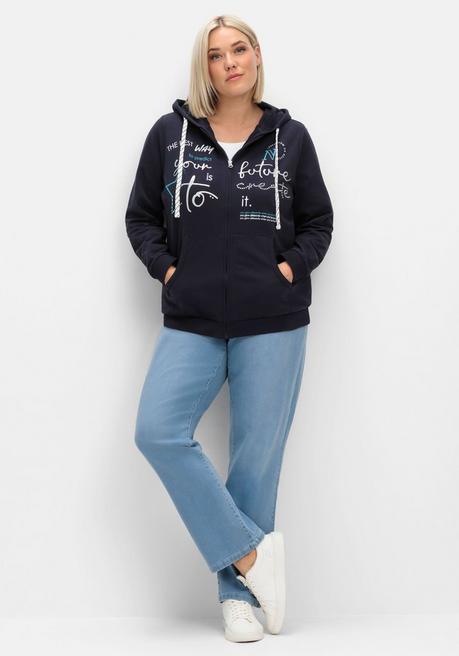 sheego Kapuzensweatjacke mit Print und Kängurutasche - marine sheego Schlussverkauf