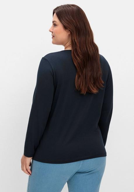 sheego Langarmshirt mit bedrucktem Vorderteil - marine gestreift sheego Meist gekauft
