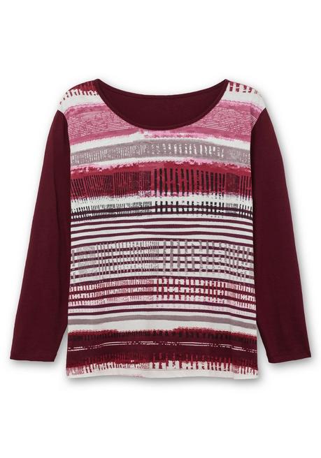 sheego Langarmshirt mit bedrucktem Vorderteil - aubergine gestreift sheego Blitzverkäufe