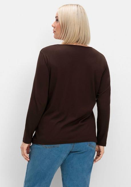 sheego Langarmshirt mit bedrucktem Vorderteil - hellbraun gestreift sheego Kostenloser Versand
