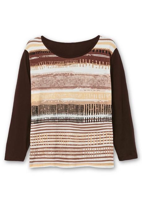 sheego Langarmshirt mit bedrucktem Vorderteil - hellbraun gestreift sheego Kostenloser Versand
