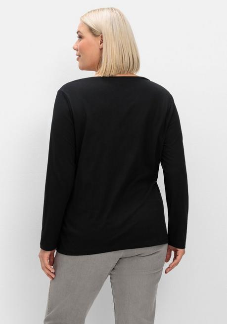 sheego Langarmshirt mit Ösen- und Nietenverzierung - schwarz sheego Limitierter Zeitrabatt