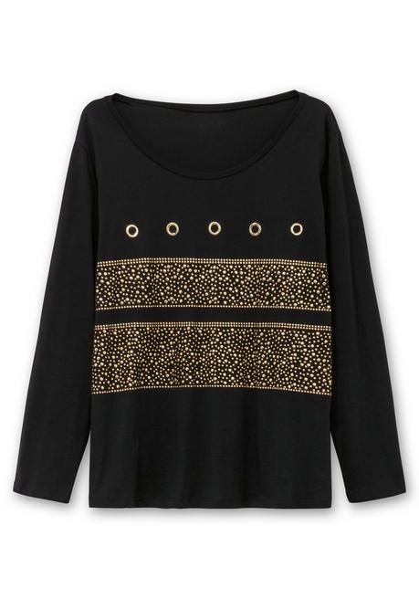 sheego Langarmshirt mit Ösen- und Nietenverzierung - schwarz sheego Limitierter Zeitrabatt