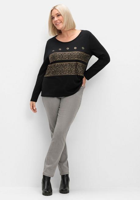 sheego Langarmshirt mit Ösen- und Nietenverzierung - schwarz sheego Limitierter Zeitrabatt