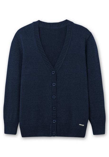 sheego Strickjacke mit V-Ausschnitt und Knöpfen, tailliert - marine sheego Fabrik Onlineshop