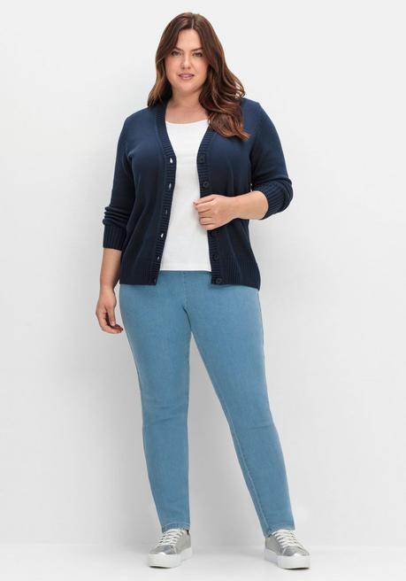 sheego Strickjacke mit V-Ausschnitt und Knöpfen, tailliert - marine sheego Fabrik Onlineshop