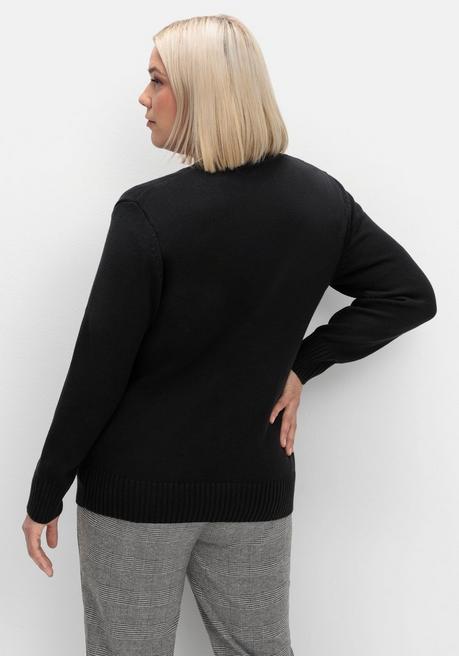 sheego Strickjacke mit V-Ausschnitt und Knöpfen, tailliert - schwarz sheego Rabatt
